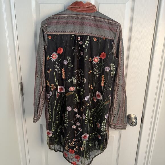Soft Surroundings Tunic Top Womens Small Elena Embroidered Mesh Floral Fairy - Picture 2 of 8